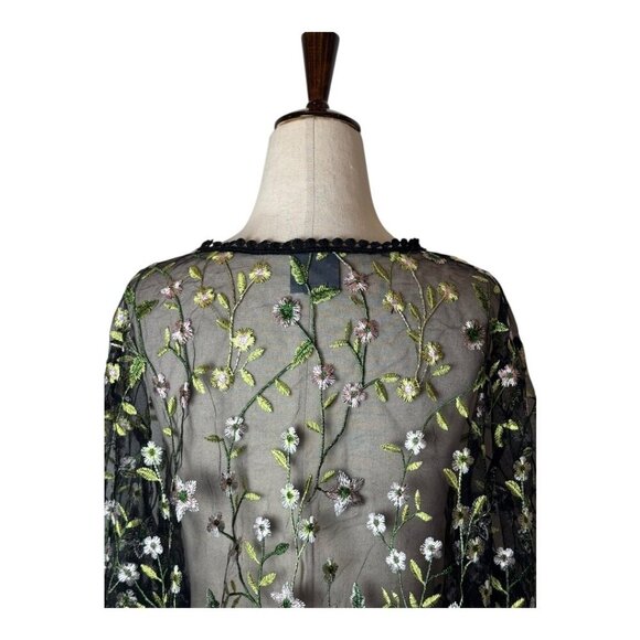 Rabbit Rabbit Rabbit Cardigan Women 3X Black Floral Embroidered‎ Mesh Cardigan - Picture 5 of 12